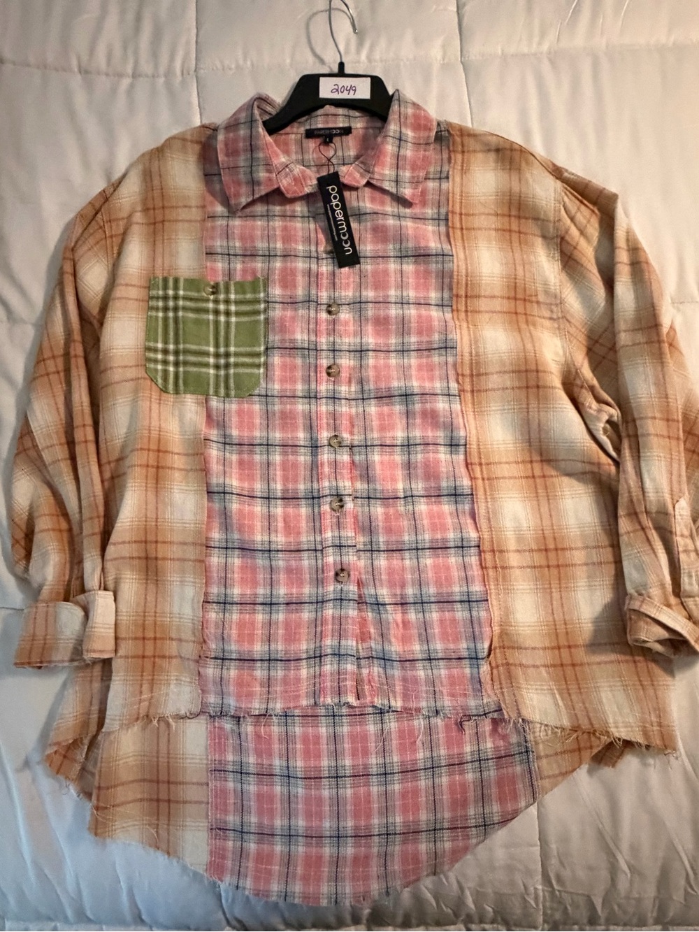Papermoon Oversized Patchwork Plaid Button Down Shir